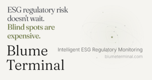 Blume Terminal — ESG Regulatory Intelligence Platform dashboard